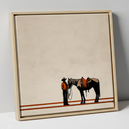The Quiet Horizon western horse canvas wall art in natural frame