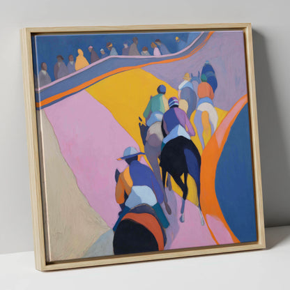 Heading To The Post racing horse canvas wall art in natural frame