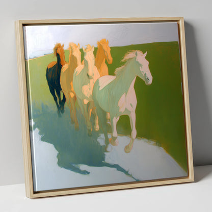 Ethereal Pastel Herd wild horses canvas wall art in natural frame