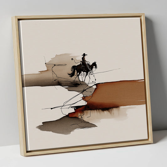 Canyon Trail Silhouette western horse canvas wall art in natural frame