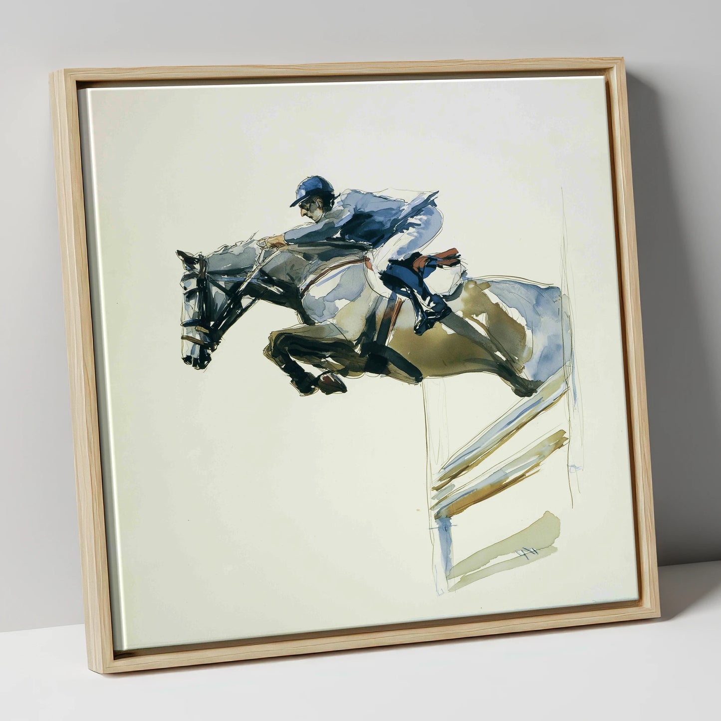 The Perfect Bascule show jumping horse canvas wall art in natural frame