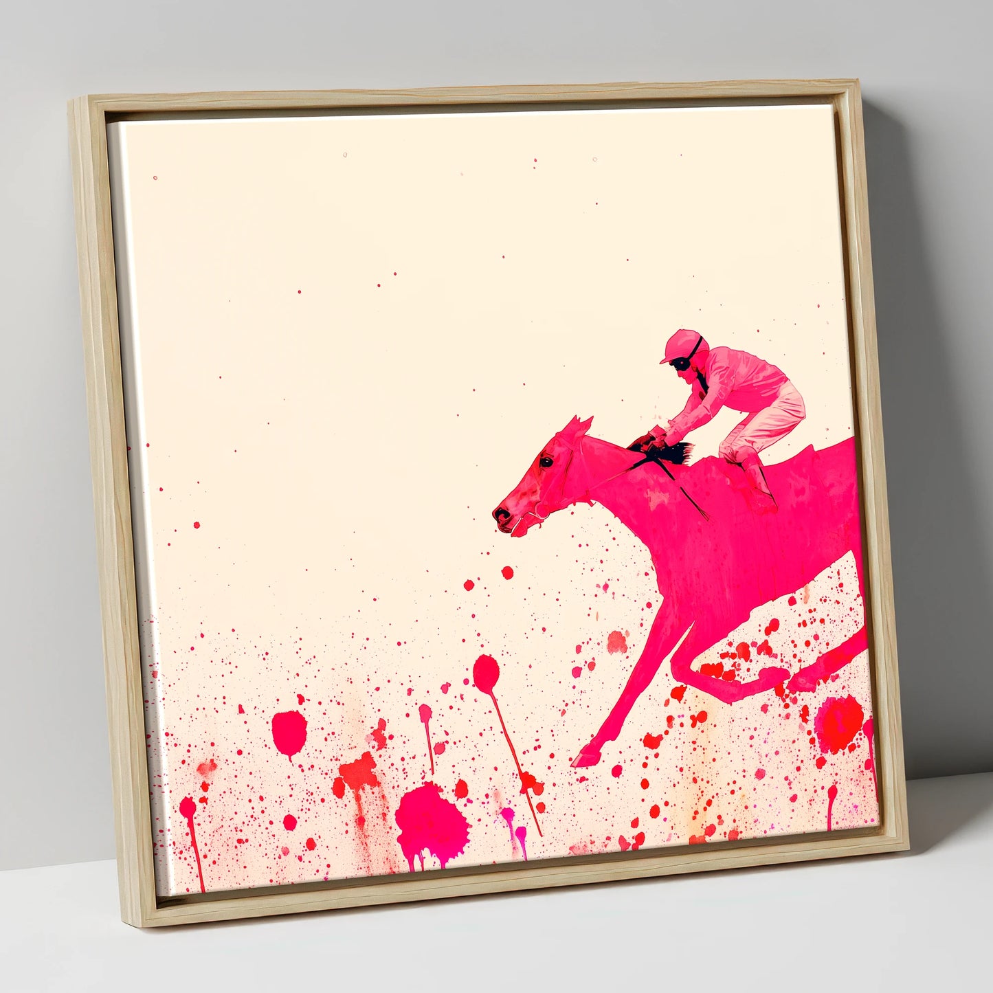 Velocity in Magenta racing horse canvas wall art in natural frame
