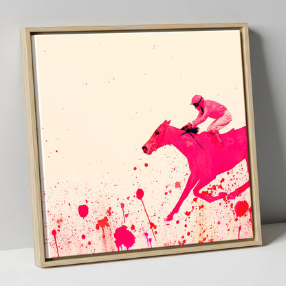 Velocity in Magenta racing horse canvas wall art in natural frame