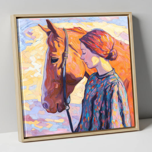 Radiant Connection horse & rider canvas wall art in natural frame
