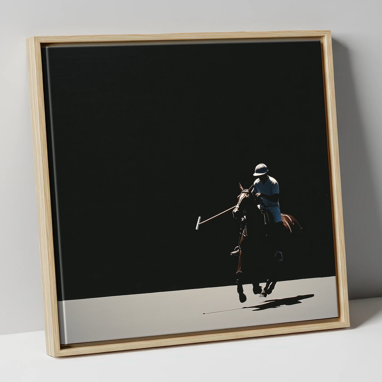 Shadows of the Chukka polo horse canvas wall art in natural frame