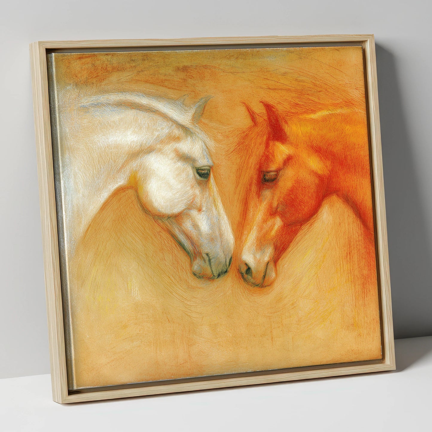 The Quiet Connection horse portrait canvas wall art in natural frame