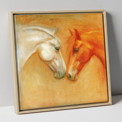 The Quiet Connection horse portrait canvas wall art in natural frame