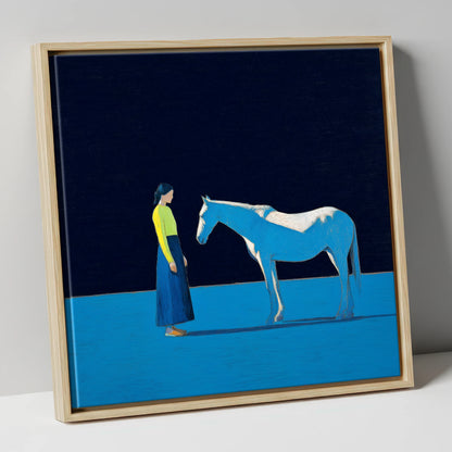 A Quiet Connection horse & rider canvas wall art in natural frame