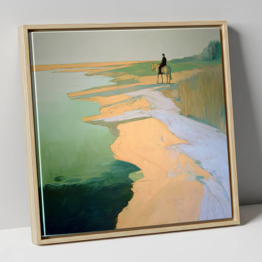 Solitary Shoreline Hack beach horse canvas wall art in natural frame