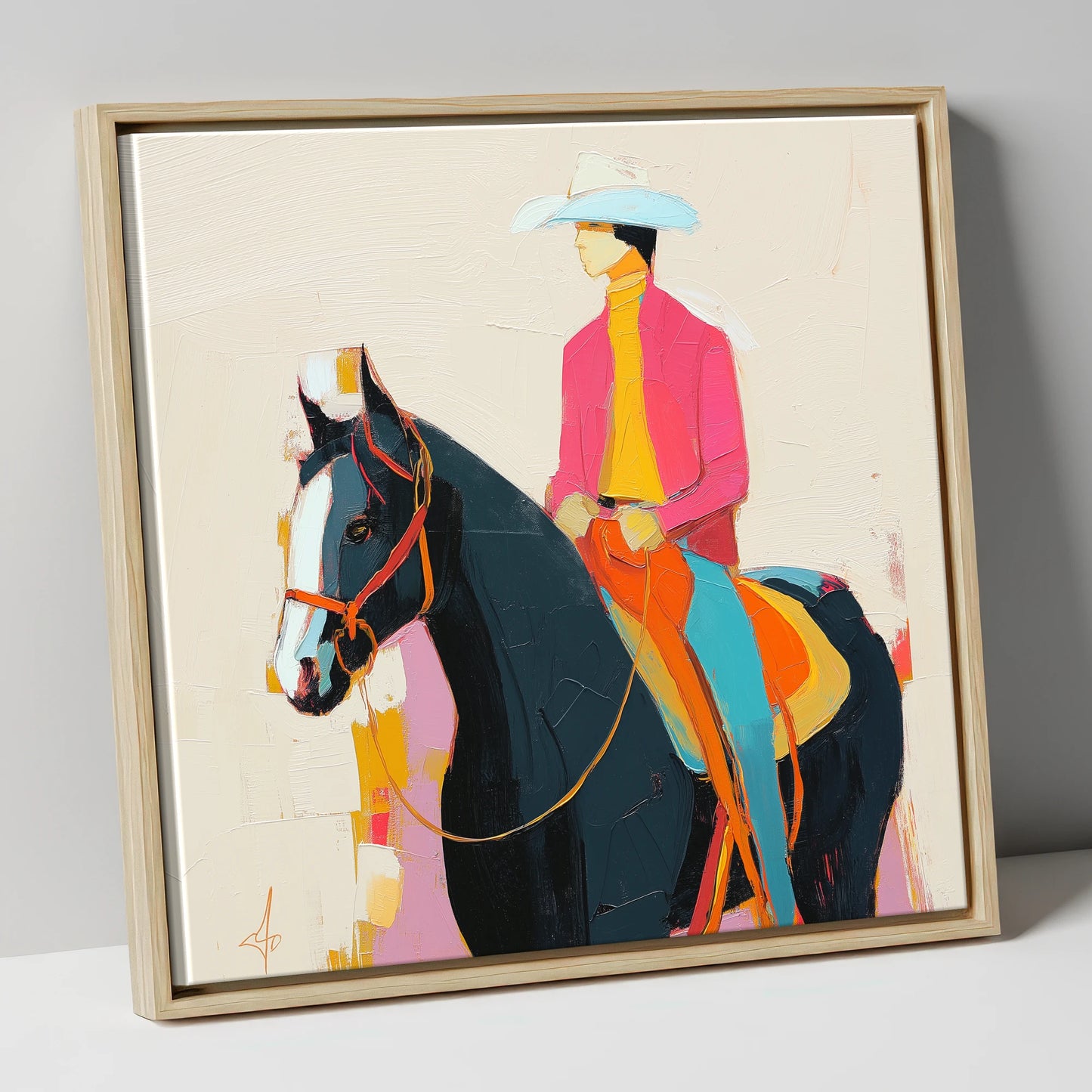 Vibrant Western Spirit western horse canvas wall art in natural frame