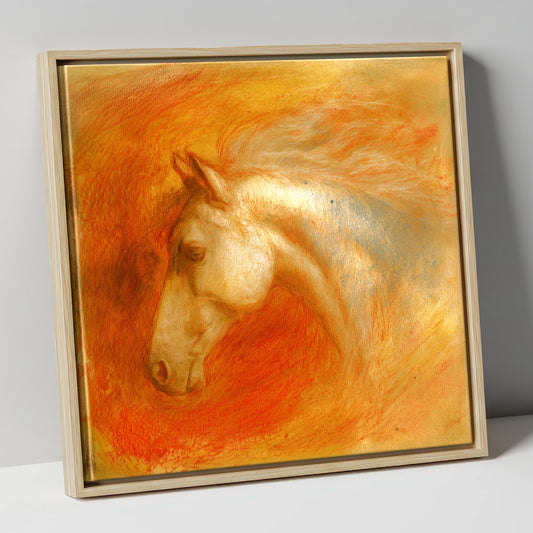 Radiant Terracotta Spirit horse portrait canvas wall art in natural frame