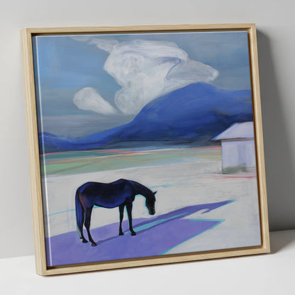 Mountain Solitude horse landscape canvas wall art in natural frame