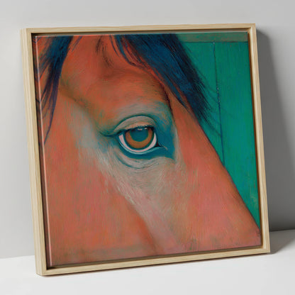Soulful Emerald Gaze horse portrait canvas wall art in natural frame