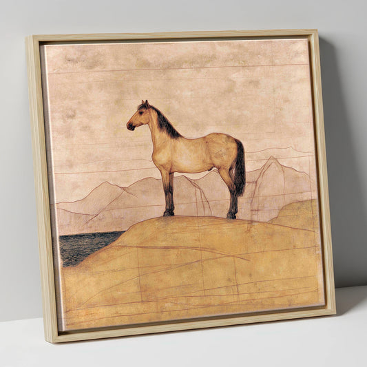 Golden Ridge Study horse landscape canvas wall art in natural frame