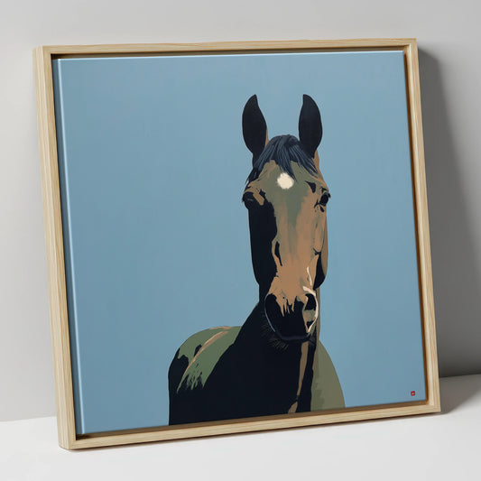 Bay Under Cerulean Sky horse portrait canvas wall art in natural frame