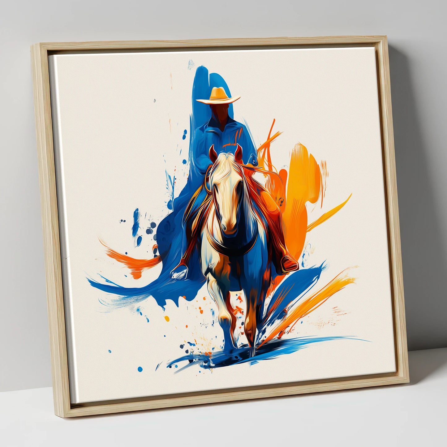 Frontier Spirit in Motion western horse canvas wall art in natural frame