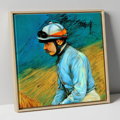 The Cerulean Silks racing horse canvas wall art in natural frame