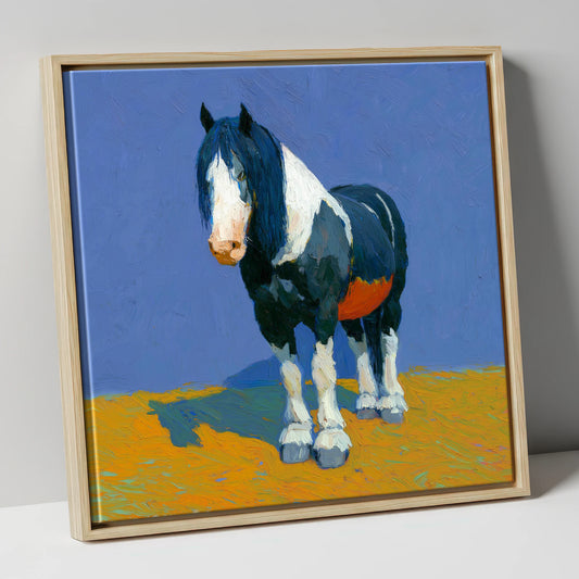 Sun-Drenched Coloured Cob horse breed canvas wall art in natural frame