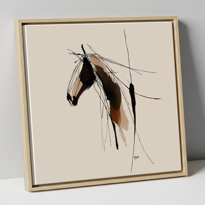 Fluid Grace horse portrait canvas wall art in natural frame