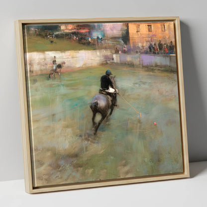 The Breakaway Drive polo horse canvas wall art in natural frame