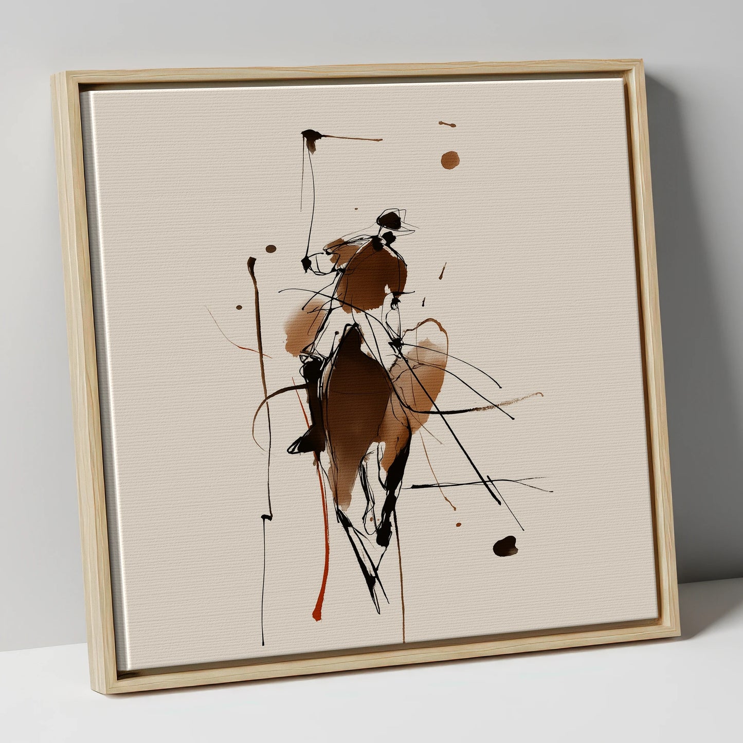 The High Swing polo horse canvas wall art in natural frame