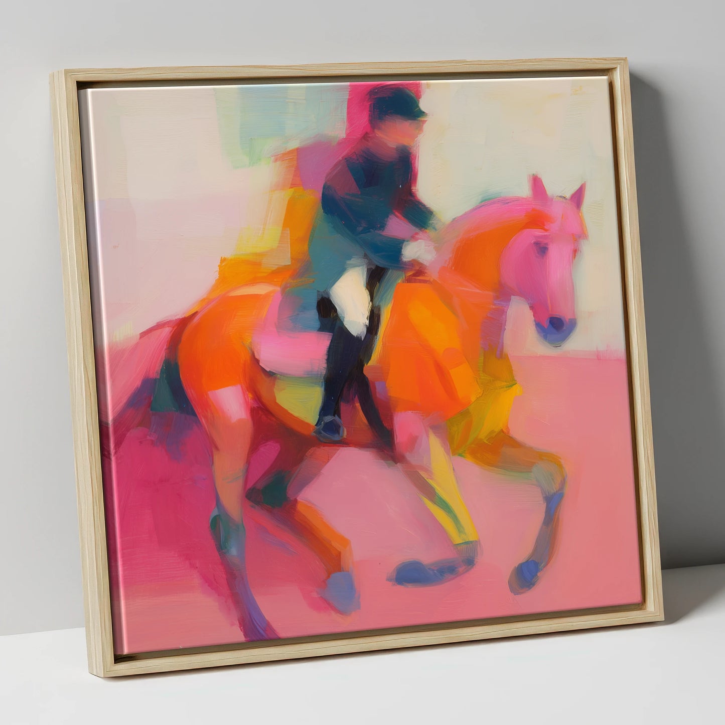 Abstract Dressage Rhythm dressage horse canvas wall art in natural frame