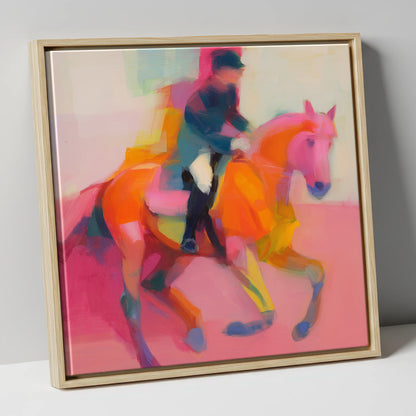 Abstract Dressage Rhythm dressage horse canvas wall art in natural frame
