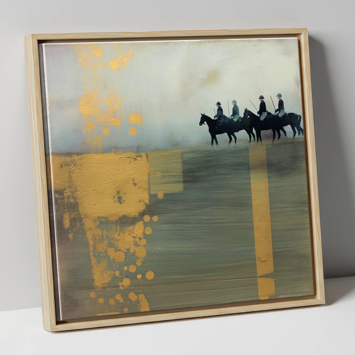 The Gilded Chukka polo horse canvas wall art in natural frame