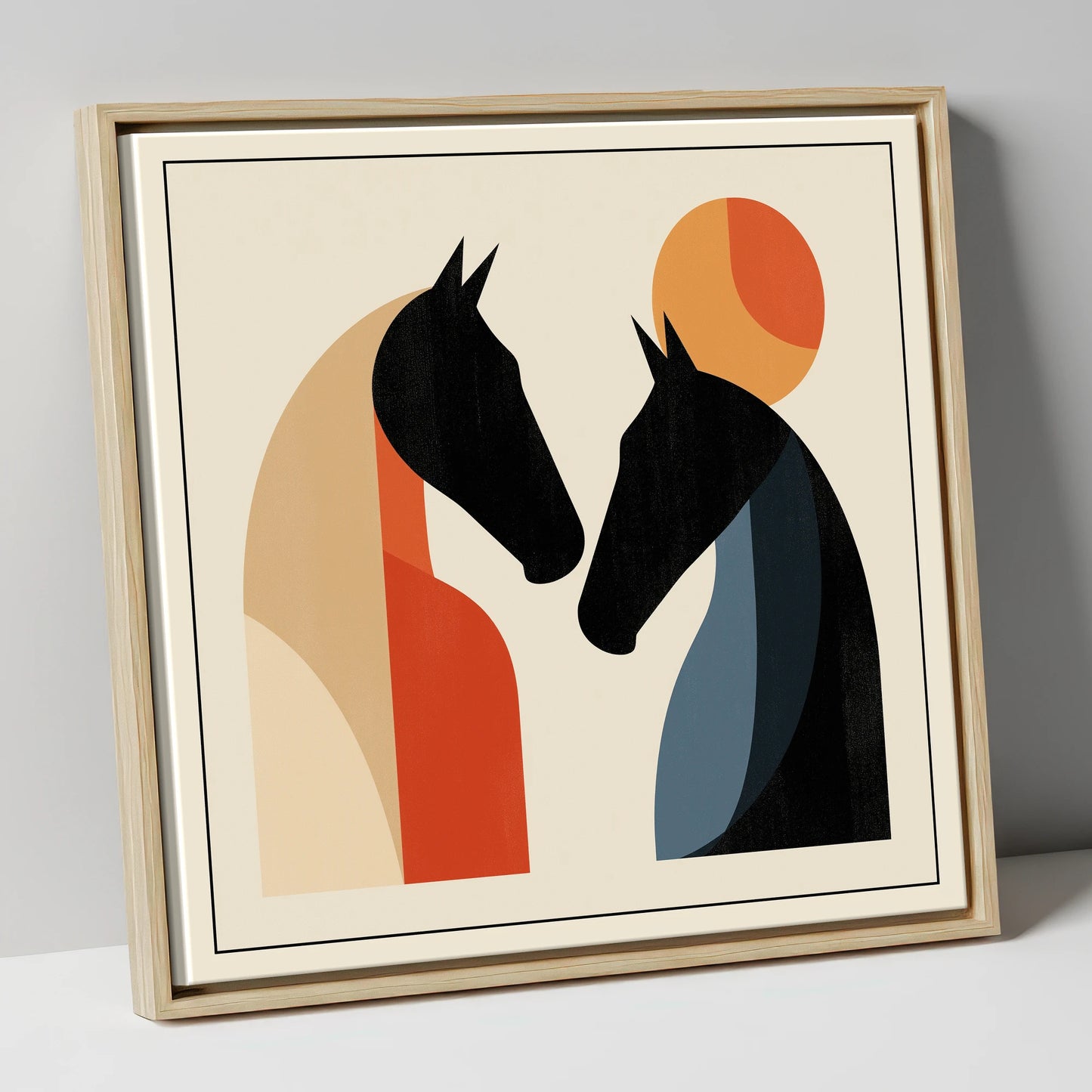 Geometric Equine Greeting horse portrait canvas wall art in natural frame