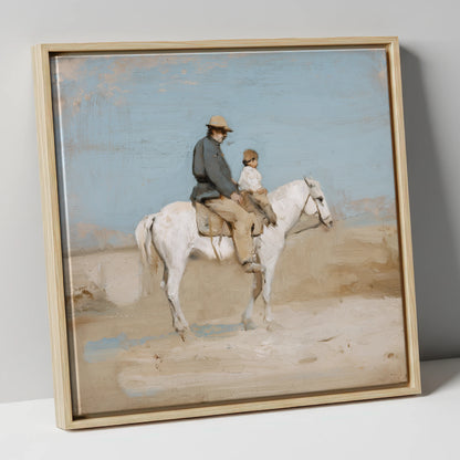 The First Hack horse & rider canvas wall art in natural frame