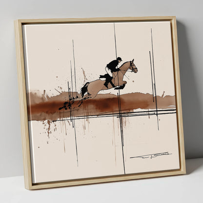Dynamic Trajectory show jumping horse canvas wall art in natural frame