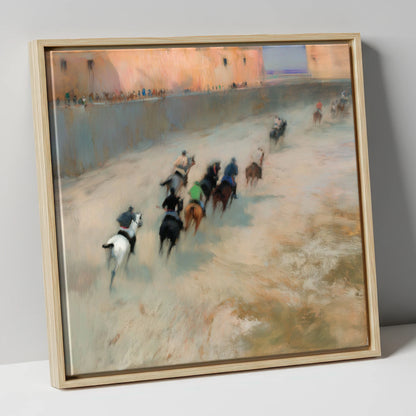 The Thundering Pack polo horse canvas wall art in natural frame