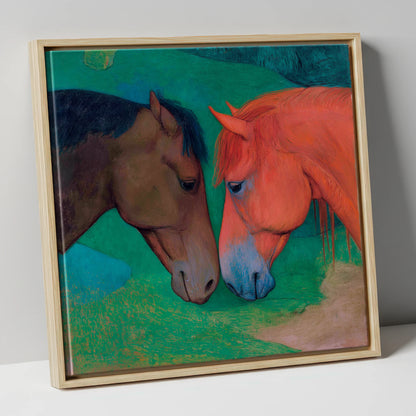Gentle Companions horse portrait canvas wall art in natural frame
