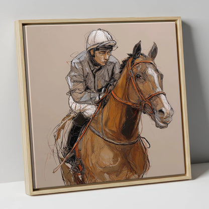 Moments Before the Off racing horse canvas wall art in natural frame
