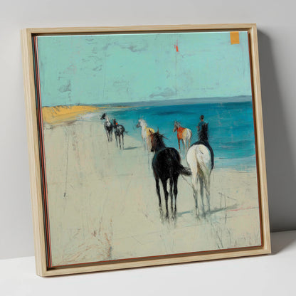Turquoise Shore Hack horse landscape canvas wall art in natural frame