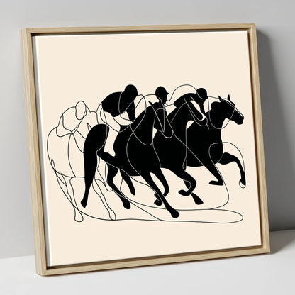 The Leading Pack racing horse canvas wall art in natural frame