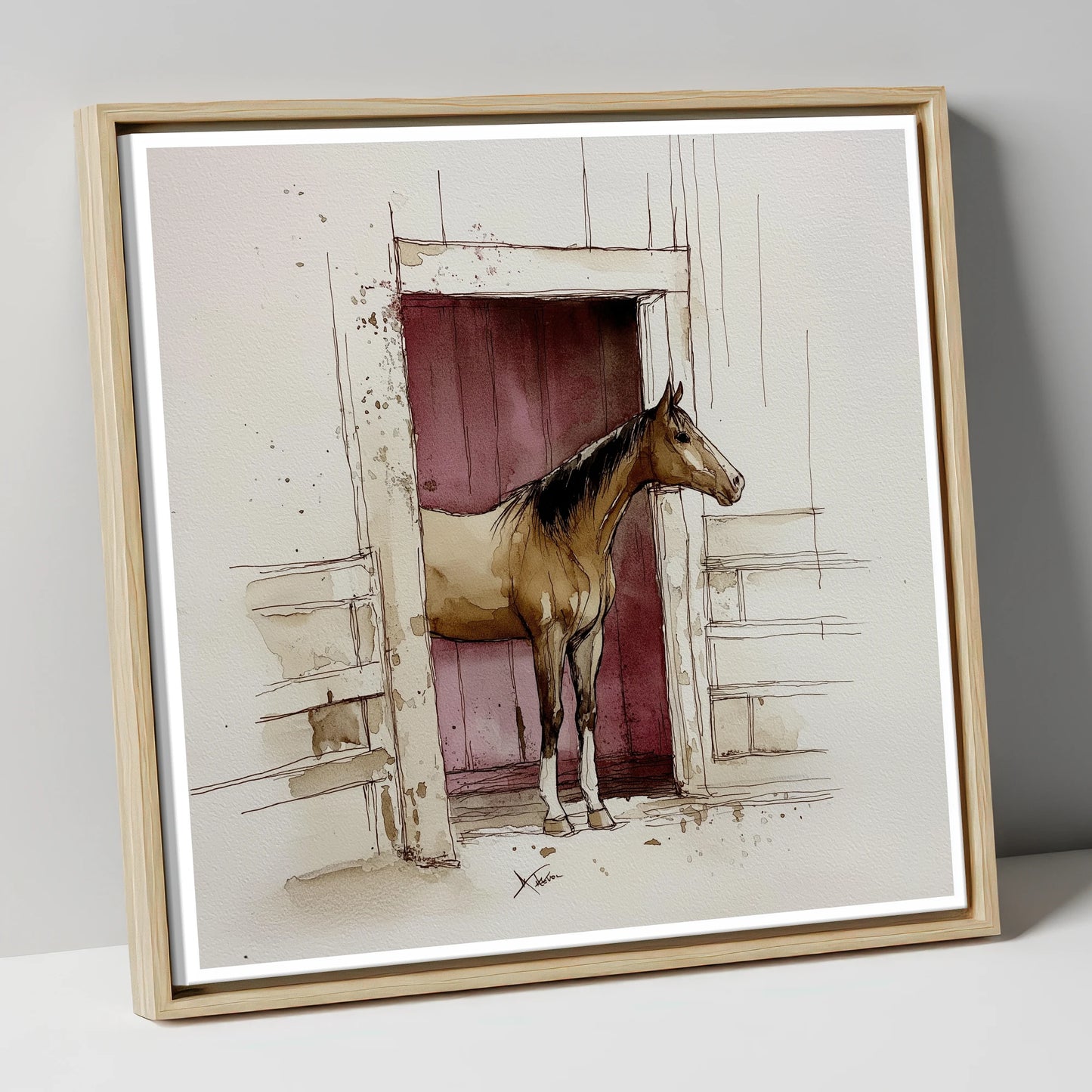 The Plum Doorway horse stable canvas wall art in natural frame