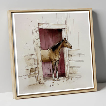 The Plum Doorway horse stable canvas wall art in natural frame