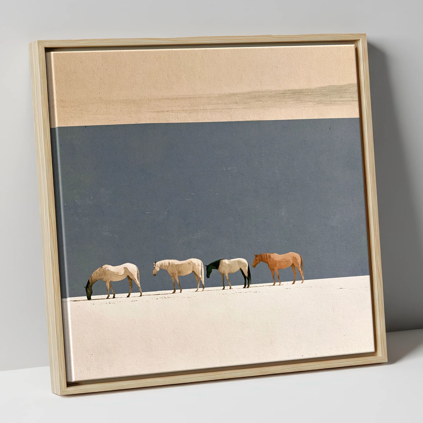 Stillness on the Horizon horse landscape canvas wall art in natural frame