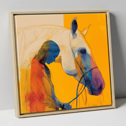 Vibrant Connection horse & rider canvas wall art in natural frame
