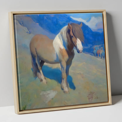 Highland Sentinel horse breed canvas wall art in natural frame