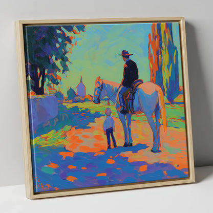 The Young Admirer horse & rider canvas wall art in natural frame
