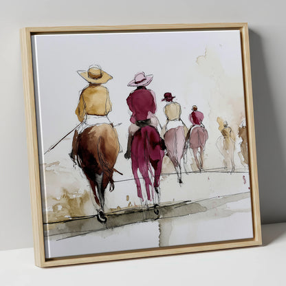 The Morning String racing horse canvas wall art in natural frame