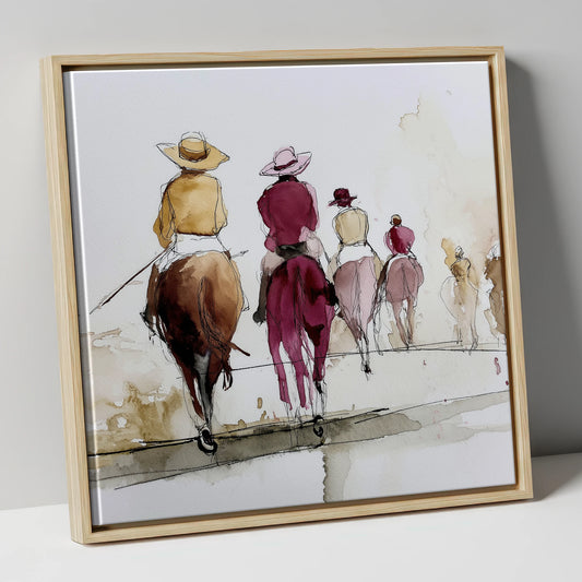 The Morning String racing horse canvas wall art in natural frame