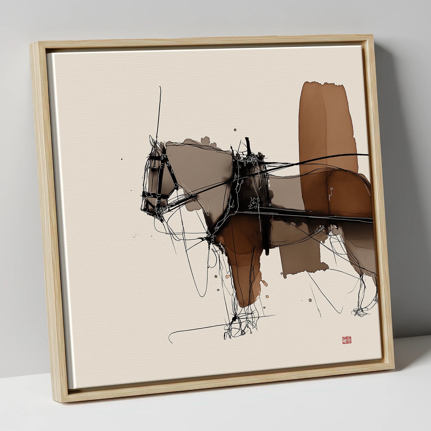 Harnessed Form working horse canvas wall art in natural frame