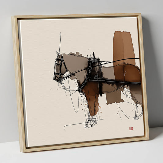 Harnessed Form working horse canvas wall art in natural frame