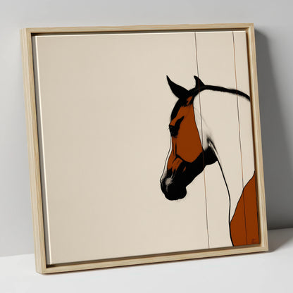 Minimalist Chestnut Silhouette horse portrait canvas wall art in natural frame