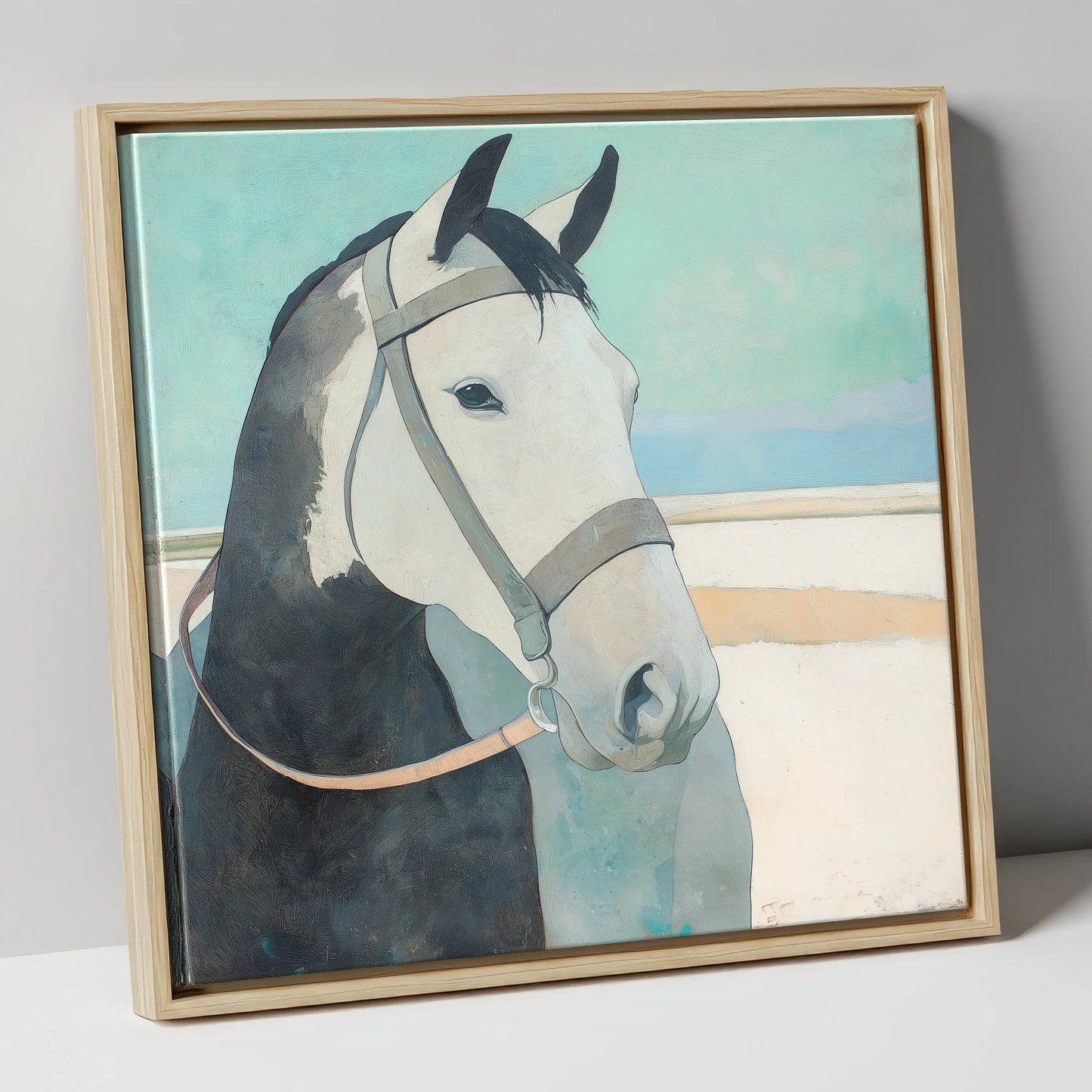 Modern Working Grey working horse canvas wall art in natural frame