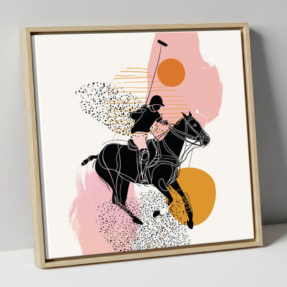 Modern Polo Strike polo horse canvas wall art in natural frame