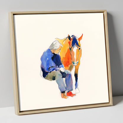 Shared Silence horse & rider canvas wall art in natural frame